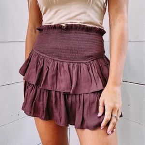 New Burgundy Tiered Mid Rise Skirt